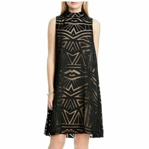 Vince Camuto Black and Tan Geometric Dress Size 14